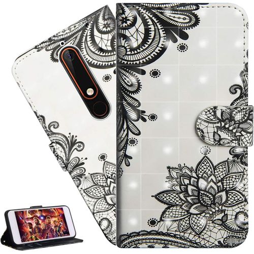 Coque Nokia 2.4portefeuille Etui Housse Pour Nokia 2.4 Coque 3d Bling Paillette Paillon Fleur Pu Cuir Flip Wallet Étui Coquille Couverture Pour Nokia 2.4yx Black Flower
