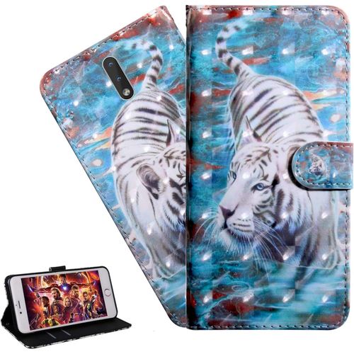 Coque Nokia 2.3portefeuille Etui Housse Pour Nokia 2.3 Coque 3d Bling Paillette Anime Fleur Pu Cuir Flip Wallet Étui Coquille Couverture Pour Nokia 2.3bx White Tiger