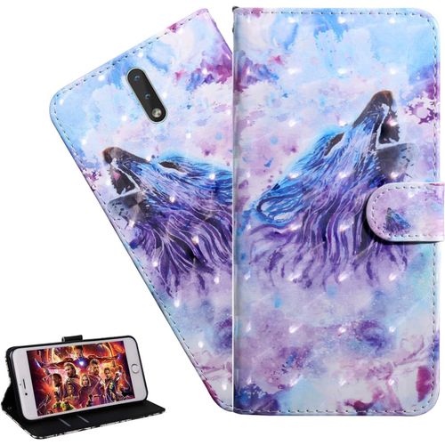 Coque Nokia 2.3portefeuille Etui Housse Pour Nokia 2.3 Coque 3d Bling Paillette Anime Fleur Pu Cuir Flip Wallet Étui Coquille Couverture Pour Nokia 2.3bx Purple Wolf