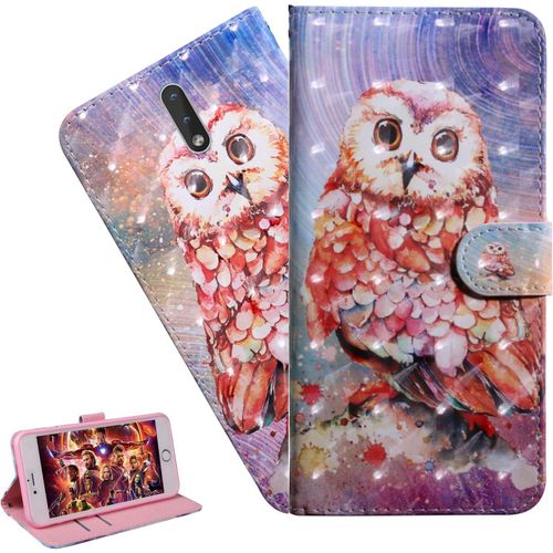 Coque Nokia 2.3portefeuille Etui Housse Pour Nokia 2.3 Coque 3d Bling Paillette Anime Paillon Fleur Pu Cuir Flip Wallet Étui Coquille Couverture Pour Nokia 2.3bx Red Owl