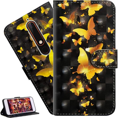 Coque Nokia 2.4portefeuille Etui Housse Pour Nokia 2.4 Coque 3d Bling Paillette Paillon Fleur Pu Cuir Flip Wallet Étui Coquille Couverture Pour Nokia 2.4yx Gold Butterfly