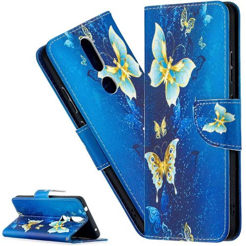 Coque Nokia 2.4portefeuille Etui Housse Pour Nokia 2.4 Coque Antichoc Paillon Fleur Anime Pu Cuir Flip Wallet Étui Coquille Couverture Pour Nokia 2.4bf Gold Butterfly