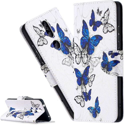 Coque Nokia 2.4portefeuille Etui Housse Pour Nokia 2.4 Coque Paillette Paillon Fleur Pu Cuir Flip Wallet Étui Couverture Pour Nokia 2.4bf Royal Blue Butterfly