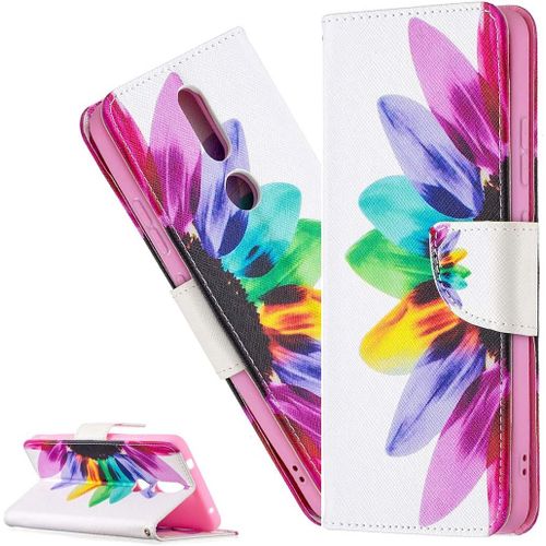 Coque Nokia 2.4portefeuille Etui Housse Pour Nokia 2.4 Coque Antichoc Paillon Fleur Anime Pu Cuir Flip Wallet Étui Couverture Pour Nokia 2.4bf Half Color Sunflower