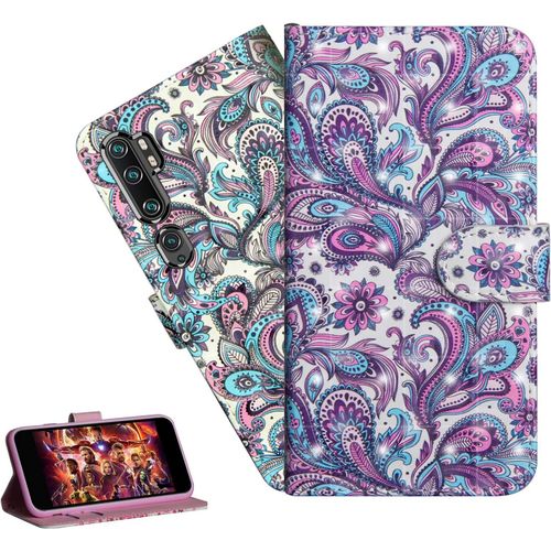 Coque Xiaomi Mi Note 10 Portefeuille Etui Housse Pour Xiaomi Mi Note 10 Pro Coque 3d Bling Paillette Anime Fleur Pu Cuir Flip Wallet Étui Coquille Couverture Yx Peacock Flower