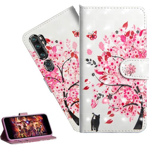 Coque Xiaomi Mi Note 10 Portefeuille Etui Housse Pour Xiaomi Mi Note 10 Pro Coque 3d Bling Paillette Anime Paillon Fleur Pu Cuir Flip Wallet Étui Coquille Couverture Yx Cat Tree