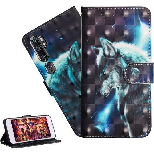 Coque Xiaomi Mi Note 10 Portefeuille Etui Housse Pour Xiaomi Mi Note 10 Pro Coque 3d Bling Paillette Anime Paillon Fleur Pu Cuir Flip Wallet Étui Coquille Couverture Yx Wolf