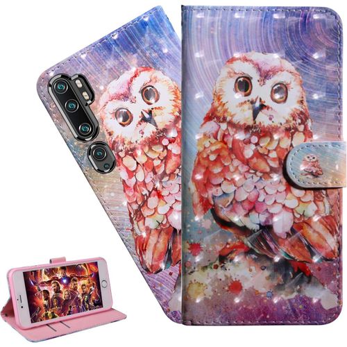 Coque Xiaomi Mi Note 10 Portefeuille Etui Housse Pour Xiaomi Mi Note 10 Pro Coque 3d Bling Paillette Anime Paillon Fleur Pu Cuir Flip Wallet Étui Coquille Couverture Bx Red Owl