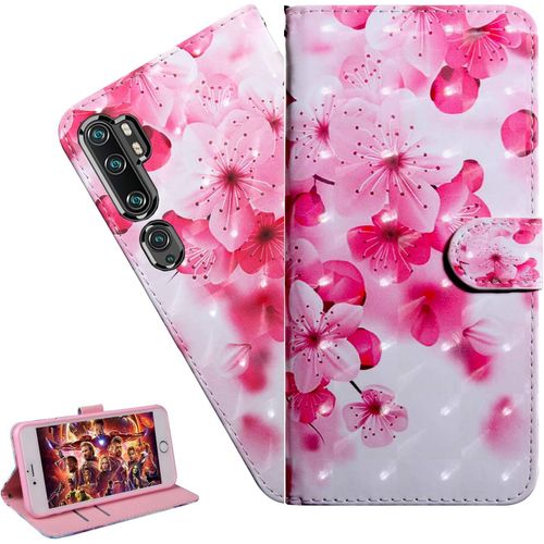 Coque Xiaomi Mi Note 10 Portefeuille Etui Housse Pour Xiaomi Mi Note 10 Pro Coque 3d Bling Paillette Anime Paillon Fleur Pu Cuir Flip Wallet Étui Coquille Couverture Bx Cherry