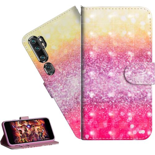 Coque Xiaomi Mi Note 10 Portefeuille Etui Housse Pour Xiaomi Mi Note 10 Pro Coque 3d Bling Paillette Paillon Fleur Pu Cuir Flip Wallet Étui Coquille Couverture Yx Beige Sand