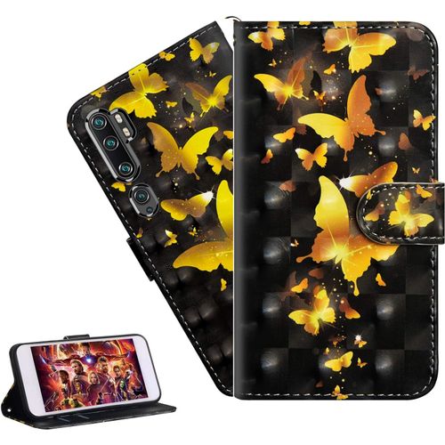 Coque Xiaomi Mi Note 10 Portefeuille Etui Housse Pour Xiaomi Mi Note 10 Pro Coque 3d Bling Paillette Paillon Fleur Pu Cuir Flip Wallet Étui Coquille Couverture Yx Gold Butterfly