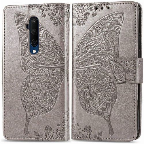 Papillon Coque Pour Oneplus 7t Pro Étui Housse Cuir Portefeuille Pochette Protecteur Magnétique Fente Pour Carte Tpu Silicone Etui Pour Oneplus 7t Pro Gris
