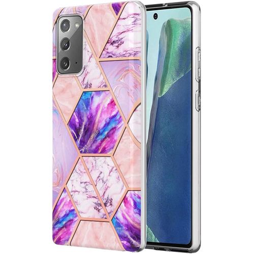 Compatible Avec Coque Samsung Galaxy Note20 Placage Double Face Imd Splicing Marble Protecteur D'écran Gratuit Dur Tpu Silicone Bumper Antichoc Étui-Violet-Clair