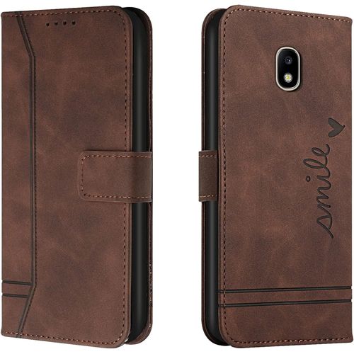 Coque Pour Samsung Galaxy J7 2017 /J730, Etui Portefeuille Samsung J7 2017 /J730, Protection Etui À Rabat Housse En Cuir Pu Avec Antichoc Tpu Magnétique Pour Samsung J7 2017 /J730 Braun
