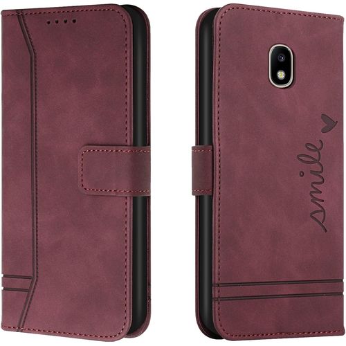 Coque Pour Samsung Galaxy J7 2017 /J730, Etui Portefeuille Samsung J7 2017 /J730, Protection Etui À Rabat Housse En Cuir Pu Avec Antichoc Tpu Magnétique Pour Samsung J7 2017 /J730 Rouge