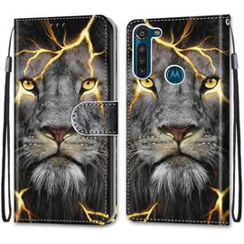 Coque Pour Motorola Moto G8 Power, Étui Housse En Cuir De Protection Avec Emplacements Cartes Fonction De Support Magnetique , Housse Etui Coque Pour Motorola Moto G8 Power Lion