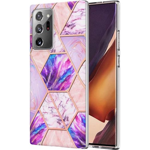 Pour Coque Samsung Galaxy Note20 Ultra Placage Double Face Imd Splicing Marble Protecteur D'écran Gratuit Dur Tpu Silicone Bumper Antichoc Étui-Violet-Clair