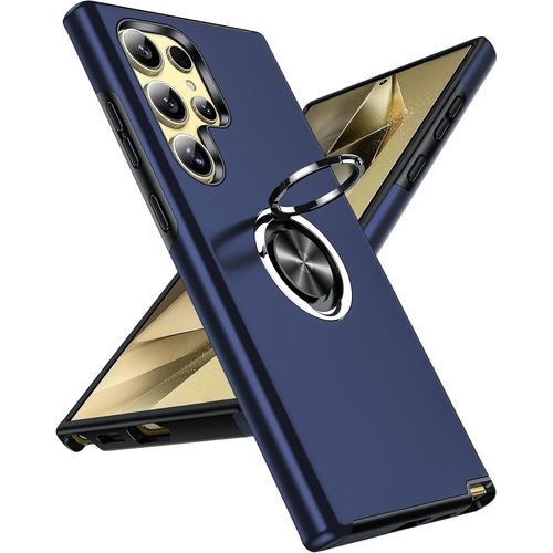 Coque Pour Samsung Galaxy S24 Ultra Avec Anneau Telephone, Antichoc Housse De Protection, Militaire Renforcée Pc Et Souple Tpu Silicone Etui Pour Samsung Galaxy S 24 Ultra- Bleu