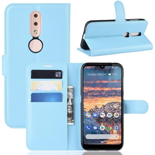 Étui Pour Nokia 4.2 5 71 Pouces Pu Cuir Housse Flip Coque Litchi Motif Avec Built Stand Et Magnétique Fermeture Carte Slot Portefeuille Shell De Protection Bleu
