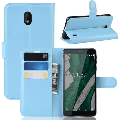 Étui Pour Nokia 1 Plus 5 45 Pouces Pu Cuir Housse Flip Coque Litchi Motif Avec Built Stand Et Magnétique Fermeture Carte Slot Portefeuille Shell De Protection Bleu
