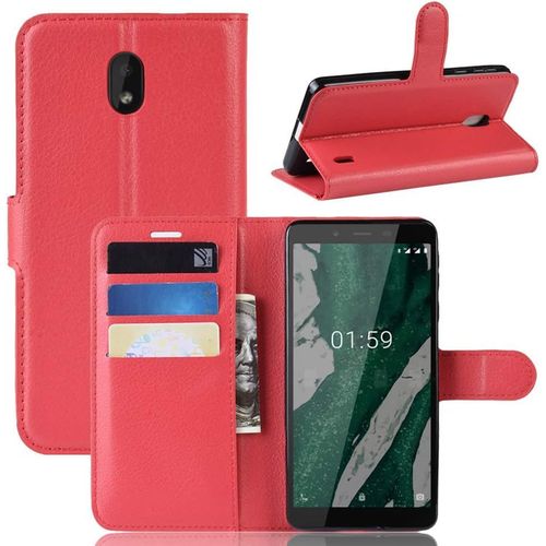 Étui Pour Nokia 1 Plus 5 45 Pouces Pu Cuir Housse Flip Coque Litchi Motif Avec Built Stand Et Magnétique Fermeture Carte Slot Portefeuille Shell De Protection Rouge