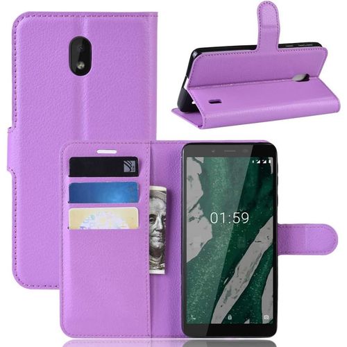 Étui Pour Nokia 1 Plus 5 45 Pouces Pu Cuir Housse Flip Coque Litchi Motif Avec Built Stand Et Magnétique Fermeture Carte Slot Portefeuille Shell De Protection Pourpre
