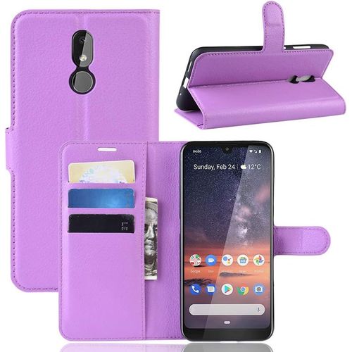 Étui Pour Nokia 3.2 6 26 Pouces Pu Cuir Housse Flip Coque Litchi Motif Avec Built Stand Et Magnétique Fermeture Carte Slot Portefeuille Shell De Protection Pourpre