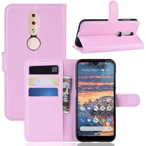 Étui Pour Nokia 4.2 5 71 Pouces Pu Cuir Housse Flip Coque Litchi Motif Avec Built Stand Et Magnétique Fermeture Carte Slot Portefeuille Shell De Protection Rose Chaud
