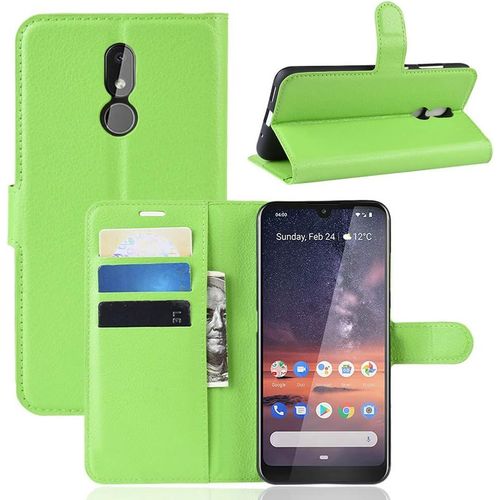 Étui Pour Nokia 3.2 6 26 Pouces Pu Cuir Housse Flip Coque Litchi Motif Avec Built Stand Et Magnétique Fermeture Carte Slot Portefeuille Shell De Protection Vert
