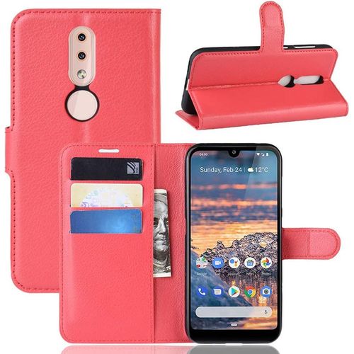 Étui Pour Nokia 4.2 5 71 Pouces Pu Cuir Housse Flip Coque Litchi Motif Avec Built Stand Et Magnétique Fermeture Carte Slot Portefeuille Shell De Protection Rouge
