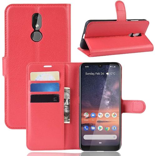 Étui Pour Nokia 3.2 6 26 Pouces Pu Cuir Housse Flip Coque Litchi Motif Avec Built Stand Et Magnétique Fermeture Carte Slot Portefeuille Shell De Protection Rouge