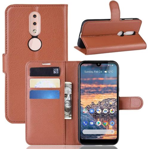 Étui Pour Nokia 4.2 5 71 Pouces Pu Cuir Housse Flip Coque Litchi Motif Avec Built Stand Et Magnétique Fermeture Carte Slot Portefeuille Shell De Protection Marron