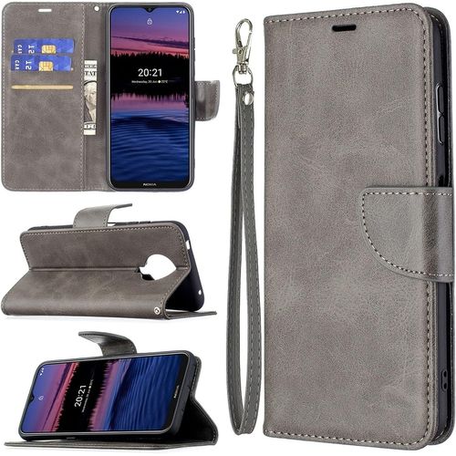 Pour Nokia G20 G10 Texture En Peau D'agneau Rétro Couleur Pure Couleur Horizontale Horizontal Bo Tier En Cuir Pu Avec Support&carte Slots &portefeuille Et Longe Color : Grey