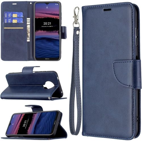 Pour Nokia G20 G10 Texture En Peau D'agneau Rétro Couleur Pure Couleur Horizontale Horizontal Bo Tier En Cuir Pu Avec Support&carte Slots &portefeuille Et Longe Color : Blue