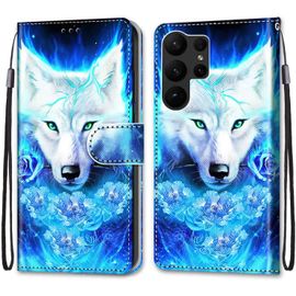 Coque Pour Samsung Galaxy S23 Ultra, Étui Housse En Cuir De Protection Avec Emplacements Cartes Fonction De Support Magnetique , Housse Etui Coque Pour Samsung Galaxy S23 Ultra Loup 2