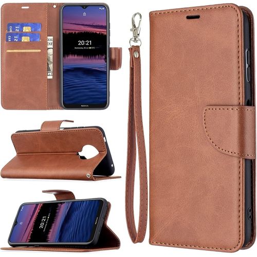 Pour Nokia G20 G10 Texture En Peau D'agneau Rétro Couleur Pure Couleur Horizontale Horizontal Bo Tier En Cuir Pu Avec Support&carte Slots &portefeuille Et Longe Color : Brown