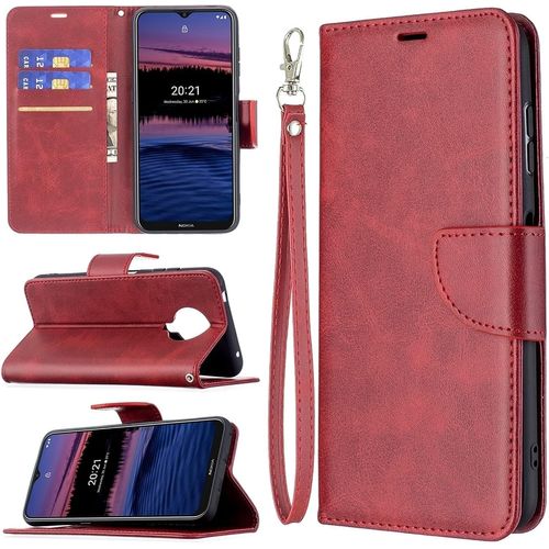 Pour Nokia G20 G10 Texture En Peau D'agneau Rétro Couleur Pure Couleur Horizontale Horizontal Bo Tier En Cuir Pu Avec Support&carte Slots &portefeuille Et Longe Color : Red