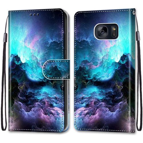 Coque Pour Samsung Galaxy S7, Premium Étui Housse En Cuir De Protection Avec Emplacements Cartes Fonction De Support Magnetique , Housse Etui Coque Pour Samsung Galaxy S7 Nuage