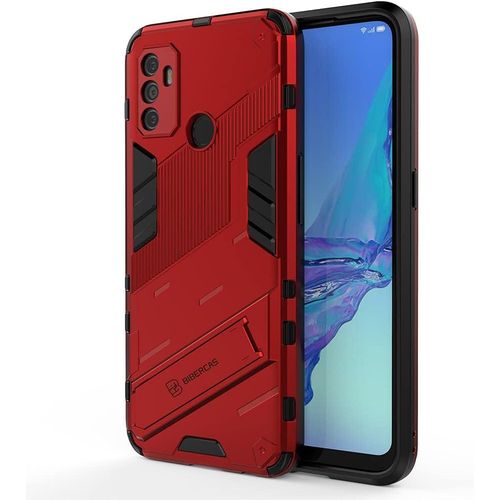Coque Pour Oppo A53s/Oppo A53, Double Couche Renforcée Défense Tpu Silicone Antichoc Armure Protection Housse, Étui Avec Invisible Bracket Et Support Pour Oppo A53s/Oppo A53-Rouge
