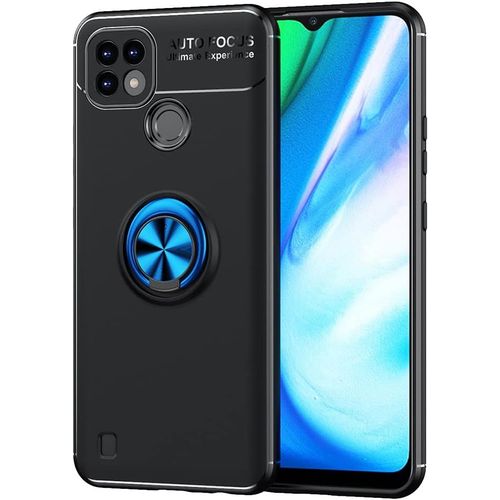 Coque Pour Realme C21 Silicone Housse Rotation Anneau De 360 Degres Support De Voiture Magnetique Ultra Mince Antichoc Anti Rayures Etui Case Slim Gel Cover Bleu/Noir