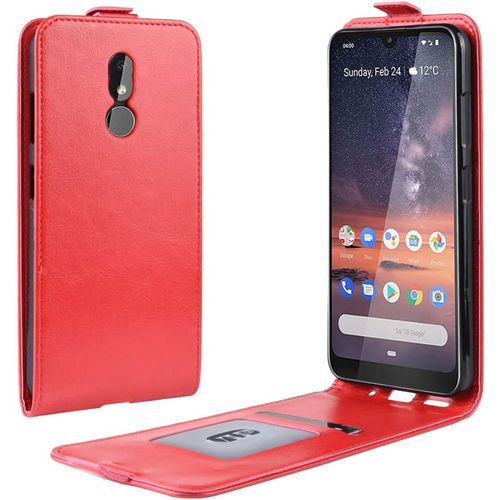 Cas De Pour Nokia 3.2 6 26 Pouces Verticale Pu Cuir Housse Up And Down Open Étui Avec Magnétique Fermeture Carte Slot Portefeuille Shell De Protection Rouge