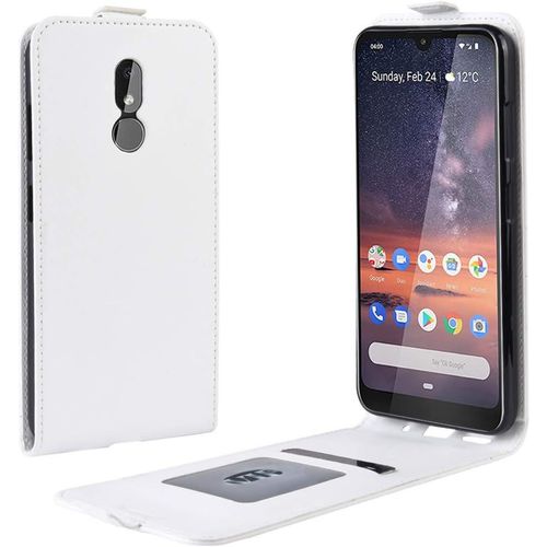 Cas De Pour Nokia 3.2 6 26 Pouces Verticale Pu Cuir Housse Up And Down Open Étui Avec Magnétique Fermeture Carte Slot Portefeuille Shell De Protection Blanc