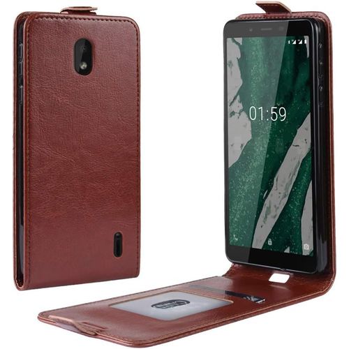 Cas De Pour Nokia 1 Plus 5 45 Pouces Verticale Pu Cuir Housse Up And Down Open Étui Avec Magnétique Fermeture Carte Slot Portefeuille Shell De Protection Marron