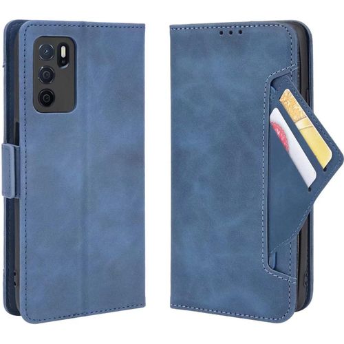 Housse Folio En Cuir Pour Oppo A54s/Oppo A16/Oppo A16s Coque Premium Pu/Tpu Flip Étui Portefeuille Avec Fentes Pour Cartes/Magnétique Antichoc Protection Etui Case Cover Bleu