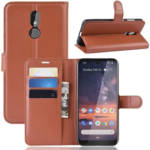 Étui Pour Nokia 3.2 6 26 Pouces Pu Cuir Housse Flip Coque Litchi Motif Avec Built Stand Et Magnétique Fermeture Carte Slot Portefeuille Shell De Protection Marron