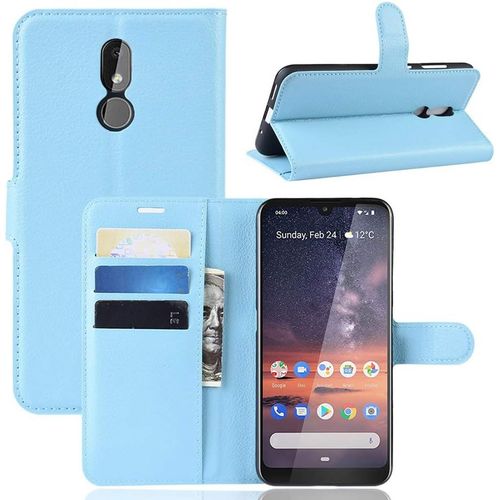 Étui Pour Nokia 3.2 6 26 Pouces Pu Cuir Housse Flip Coque Litchi Motif Avec Built Stand Et Magnétique Fermeture Carte Slot Portefeuille Shell De Protection Bleu