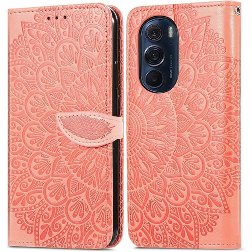 Pour Motorola Edge X30 Etui Cuir Pu Portefeuille Coque Mandala Fleur Relief Couverture Case Pour Moto Edge X30 Shockproof Phone Cover Housse De Protection Étui Pour Motorola Edge X30 Orange