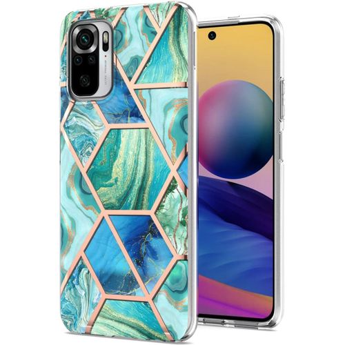 Coque Pour Xiaomi Redmi Note 10s / Note 10 4g 6,43 Pouces Mince Tpu Souple Étui De Protection Pc Dur Housse Arrière Rigide Case Marbre Modèle Vert Foncé