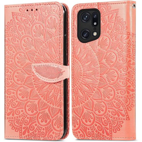 Pour Oppo Find X5 Pro Etui Cuir Pu Portefeuille Coque Mandala Fleur Relief Couverture Case Pour Oppo Find X5 Pro Shockproof Phone Cover Housse De Protection Étui Pour Oppo Find X5 Pro,Orange