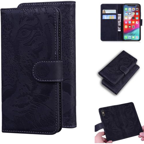 Étui Pour Apple Iphone Xs Max 6 5 Pouces Pu Magnétique Pochette Cuir Housse Tigre Impression Rabattable Case Stent Fonction Noir